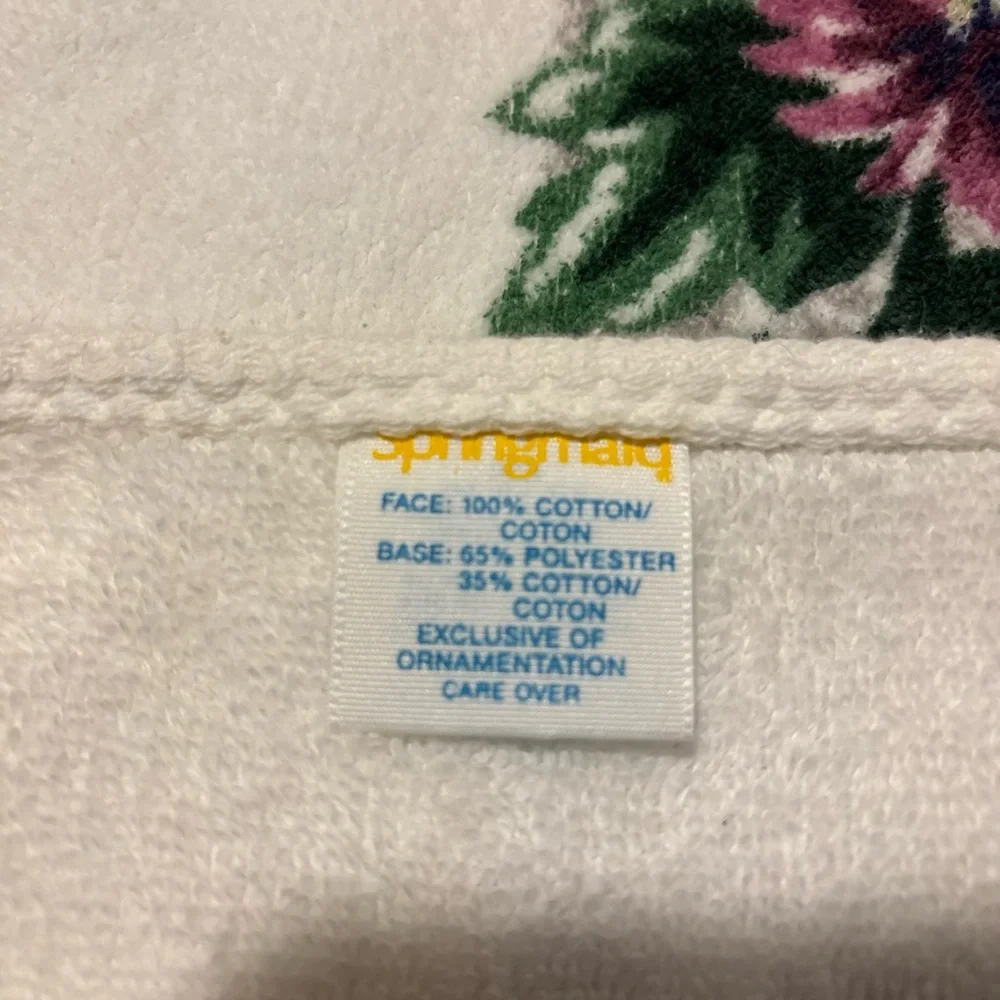Set Of Two Vintage Spring Maid Floral Hand Towels White Purple Green Gray Cotton